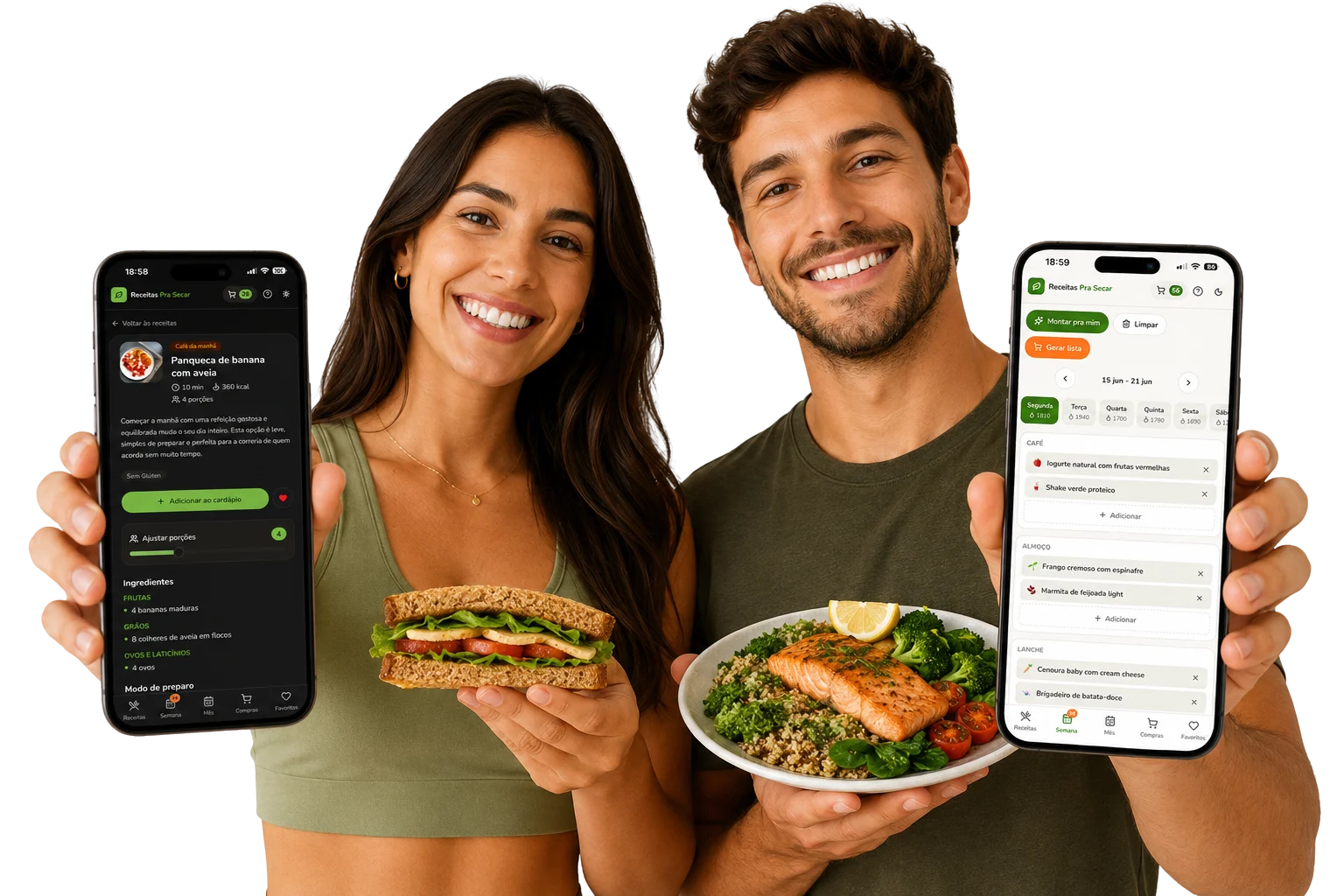 Casal feliz usando o Dietapp